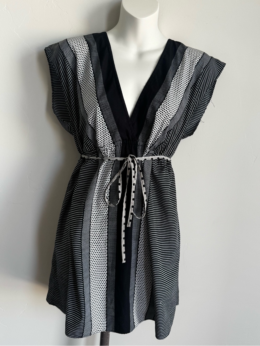 Motherhood Maternity Black and White Striped Polka Dot Mini Dress